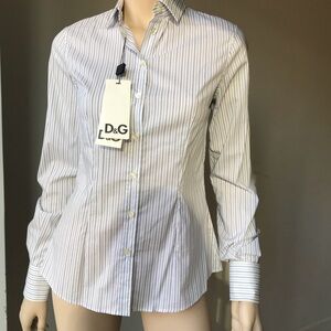 NWT D&G White and Blue Pinstripe  Cotton Fitted Dress Shirt   Size 40